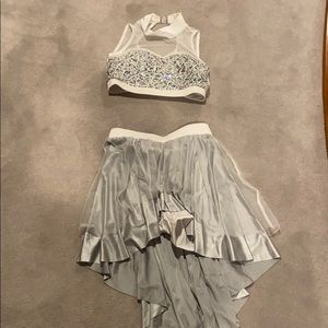 Silver two piece dance costume ice skating dress